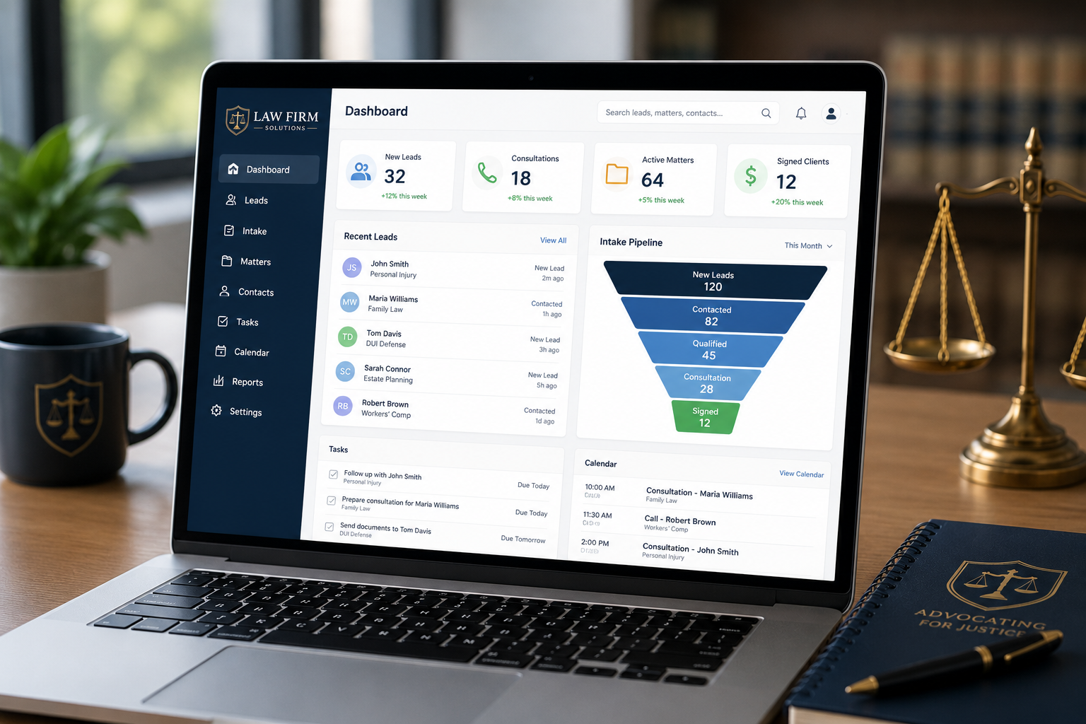 Law firm intake information organized in a centralized CRM